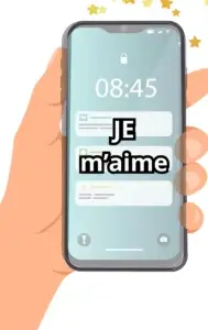 téléphone portable avec la mention "je m'aime"